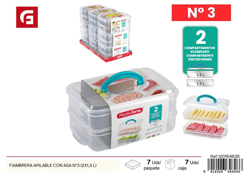 Fiambrea apilable con asa Nº3 (2x1.5L) - Utensilios de cocina y almacenamiento