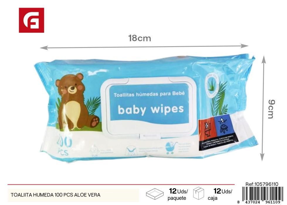 Toallita húmeda 100 pcs aloe vera - Productos de cuidado personal y limpieza