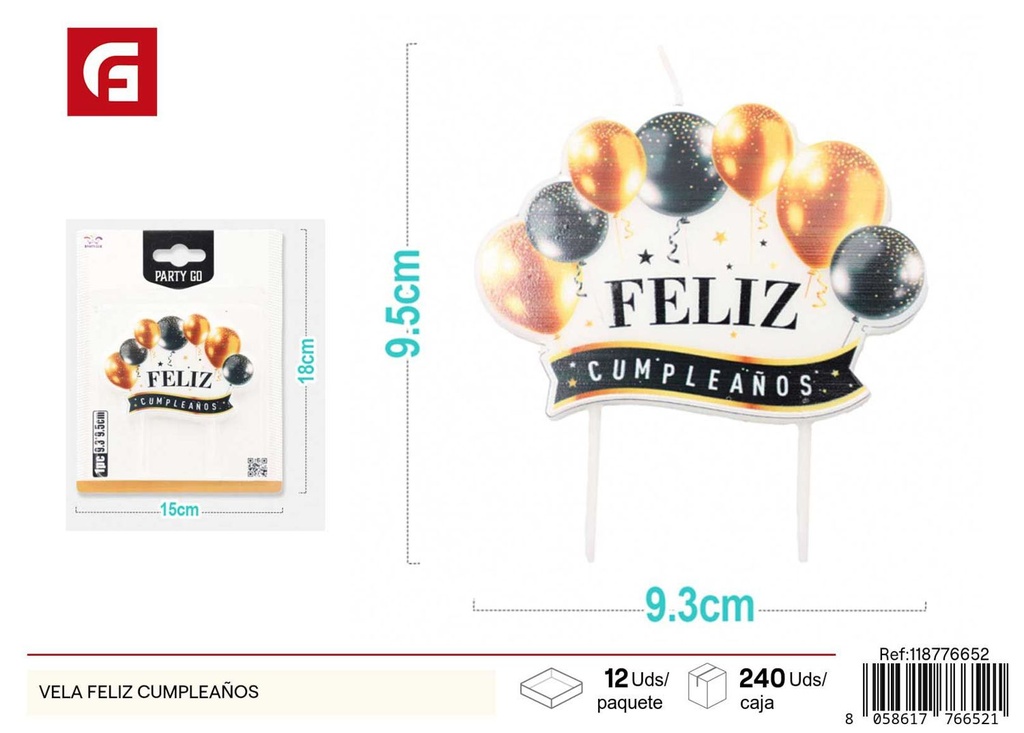 Vela feliz cumpleaños con diseño de globos - Decoración de fiesta
