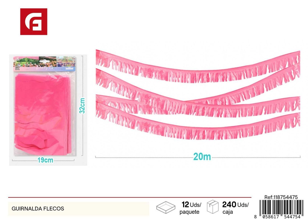 Guirnalda de flecos color fucsia 20 m x 17 cm 1 pieza - Decoración de fiesta