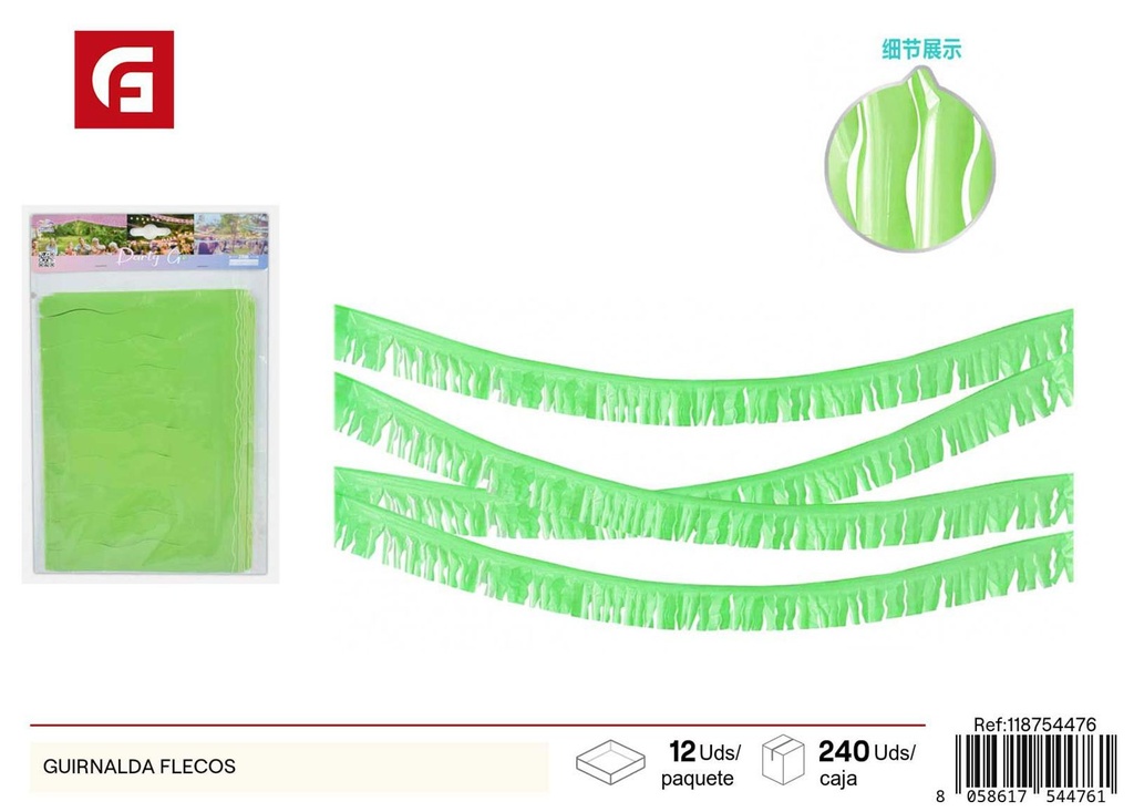 Guirnalda de flecos color verde 20 m x 17 cm 1 pieza - Decoración de fiesta