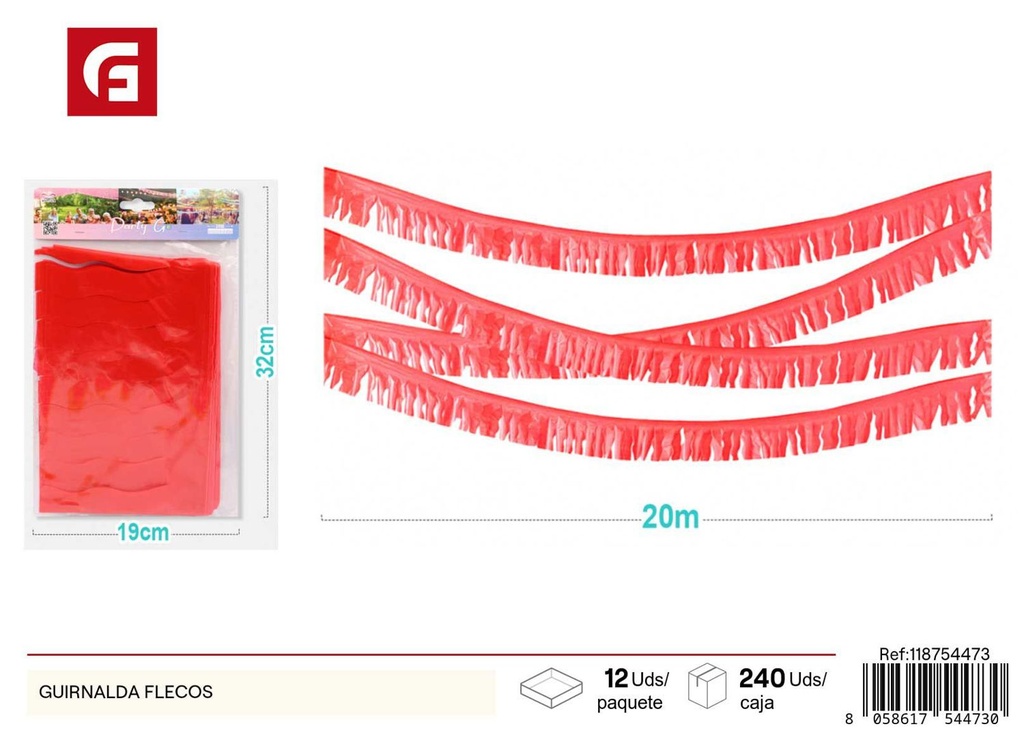 Guirnalda de flecos color rojo 20 m x 17 cm 1 pieza - Decoración de fiesta