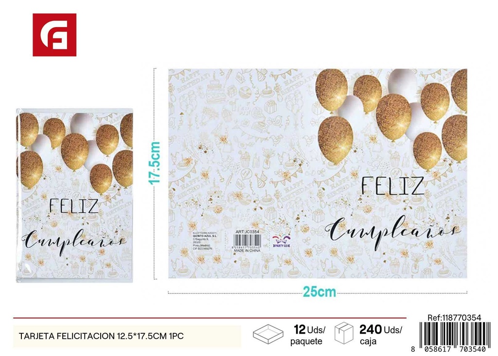 Tarjeta felicitación 12.5x17.5 cm 1 pieza - Suministros para regalos