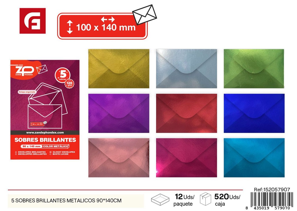 5 Sobres brillantes metálicos 90x140cm - Material de oficina y embalaje