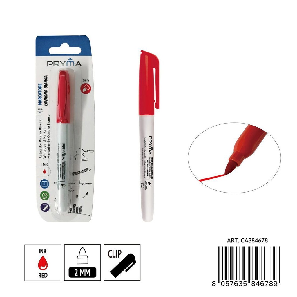 Marcador para pizarra blanca redondo 2 mm rojo - Instrumentos de escritura y marcadores