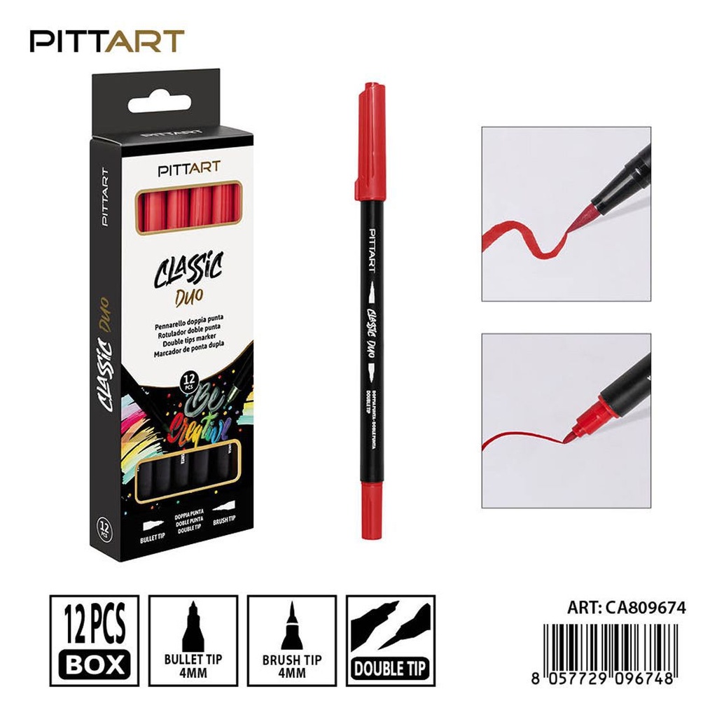 Ratulado doble punta pincel 12 piezas 012 rojo - Material de pintura y dibujo