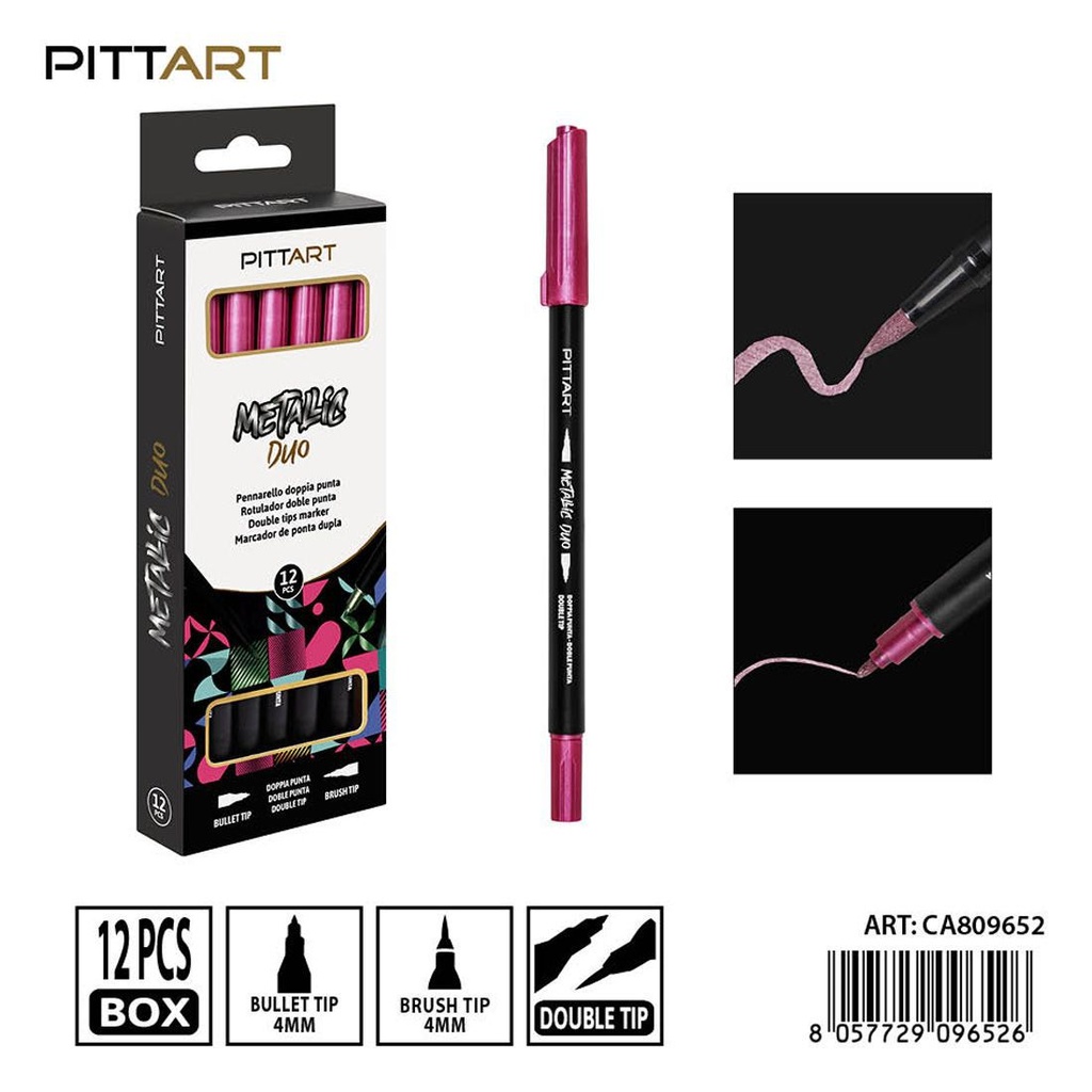 Ratulado doble punta pincel metálico 12 piezas 068 rojo - Material de pintura y dibujo
