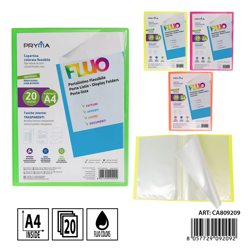 Carpeta personalizable con 20 bolsillos A4 fluo - Archivadores y material de oficina