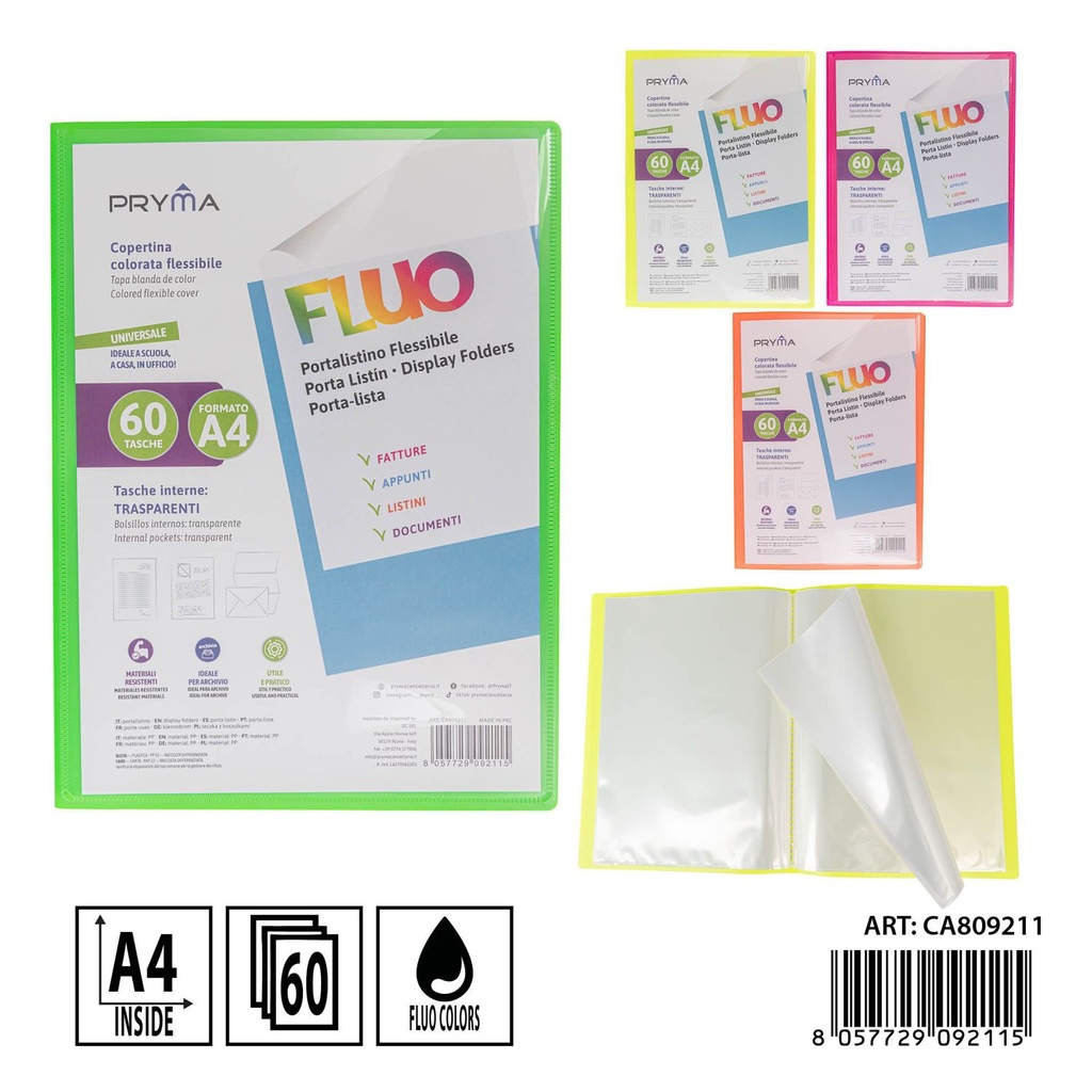 Carpeta personalizable con 60 bolsillos A4 color flúor - Organizadores de documentos