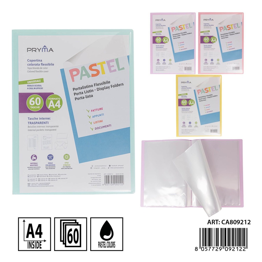 Carpeta personalizable con 60 bolsillos A4 color pastel - Organizadores de documentos