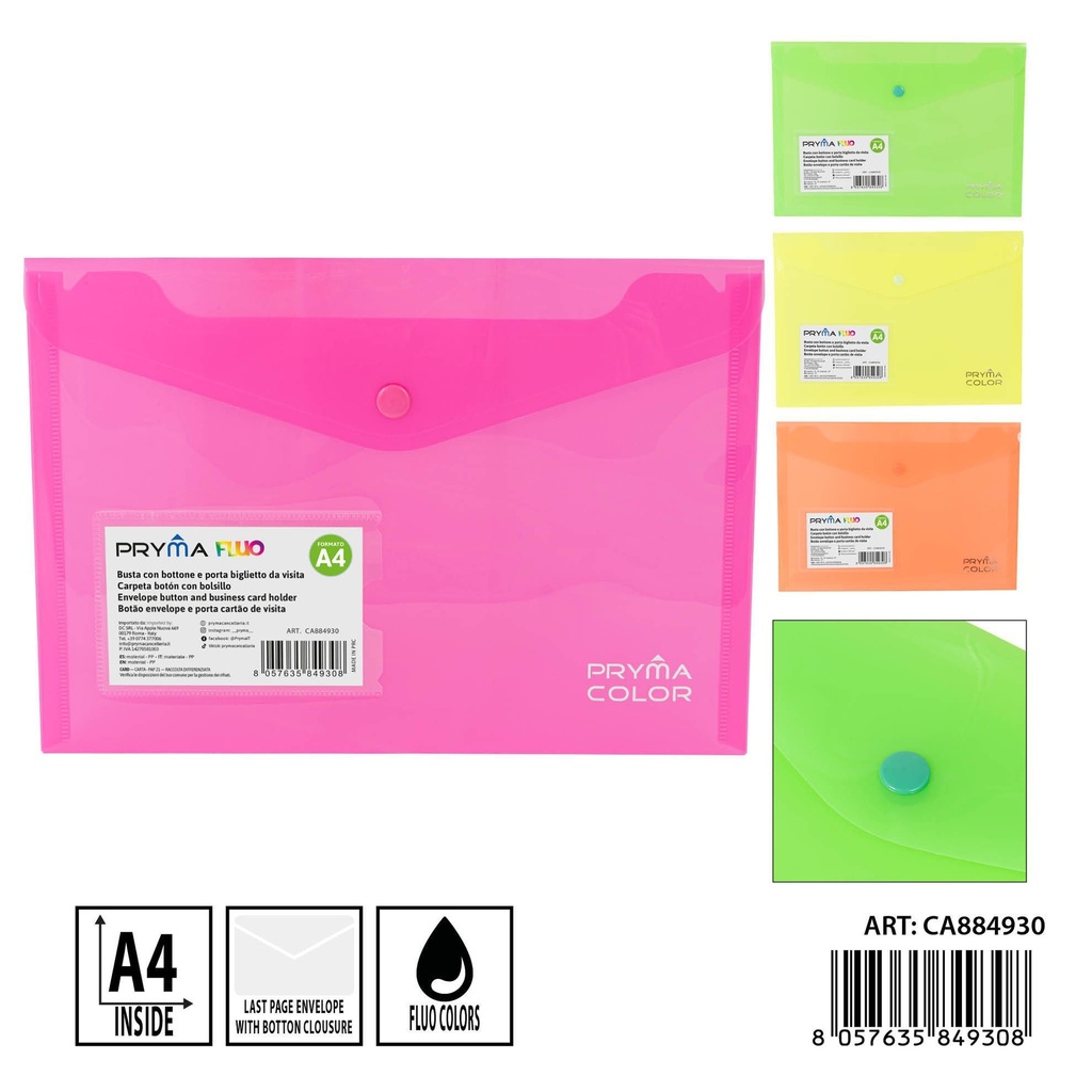 Carpeta botón con bolsillo A4 fluo - Carpetería y archivadores