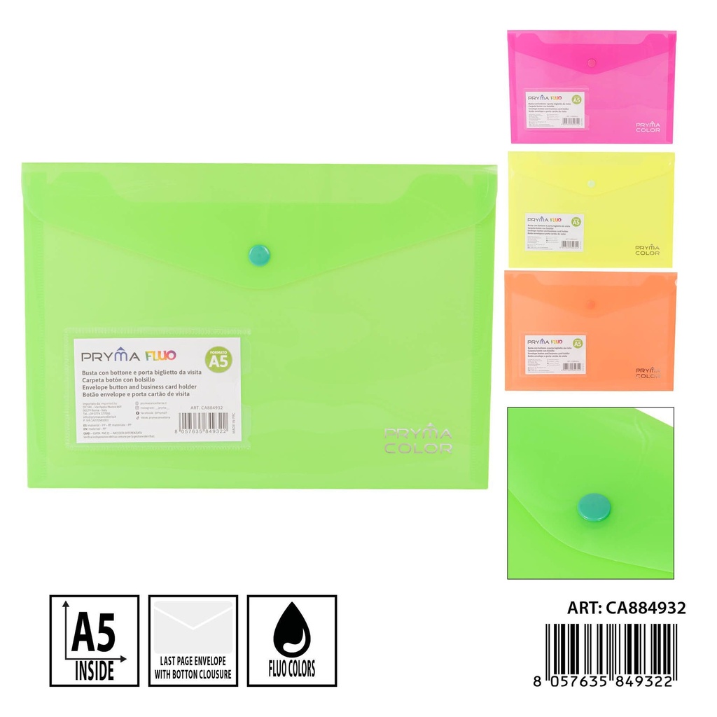 Carpeta botón A5 con bolsillo fluorescente - Organizadores y archivadores