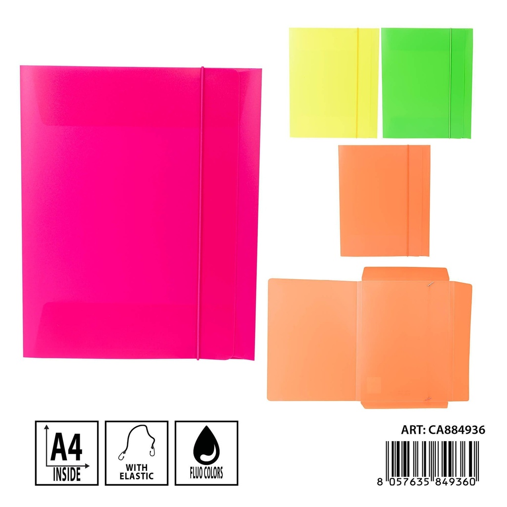 Carpeta A4 con elástico fluorescente (3 secciones) - Organizadores y archivadores