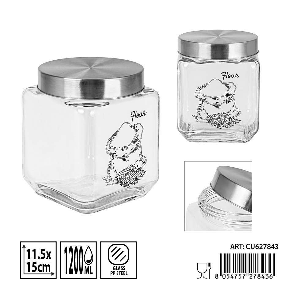Bote con tapa para harina 11.5X15CM 1200ML - Almacenamiento de alimentos