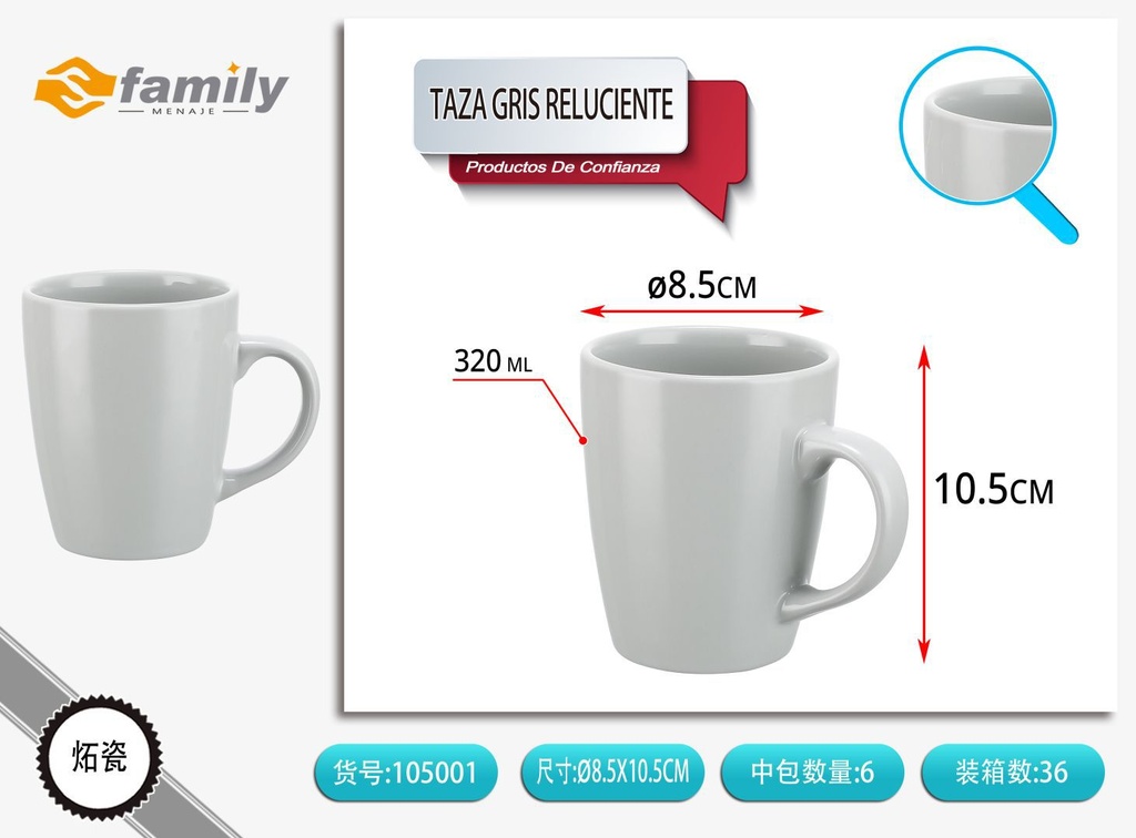 Taza gris reluciente 320 ml - Cerámica y vajillas