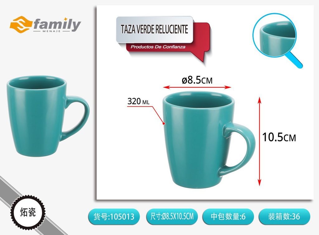 Taza verde reluciente 320 ml - Cerámica y vajillas