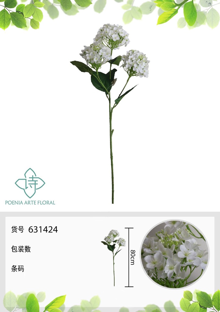 Arreglo floral de 3 cabezas de hortensia 80 cm - Flores artificiales decorativas