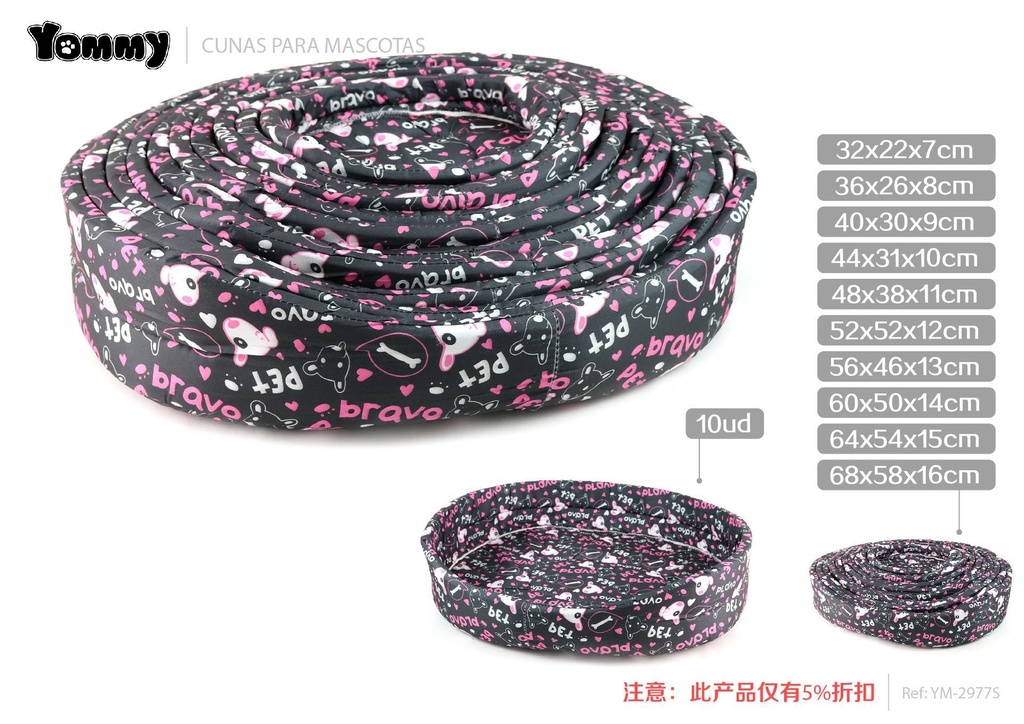 Cuna para mascotas de 10 piezas en poliéster rosa con corazones 68x58x16 cm - Accesorios para mascotas