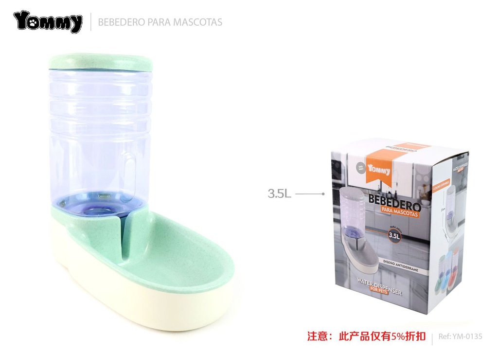 Dispensador de agua redonda para mascotas 3.5L - Bebedero para mascotas