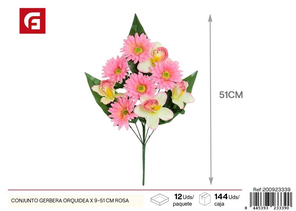 Conjunto de gerbera y orquídea 9 piezas 51 cm color rosa - Flores artificiales