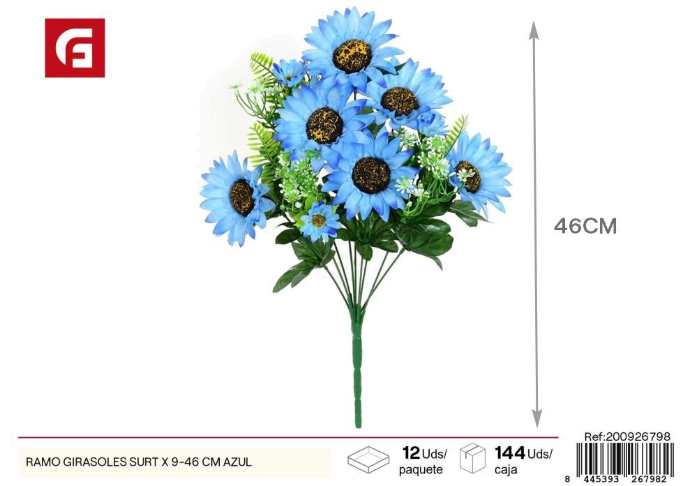 Ramo surtido de girasoles azules 9 piezas 46 cm - Ramos de flores vibrantes