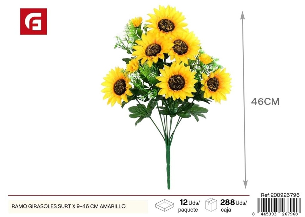 Ramo de girasoles surtidos (9 ramas, 46 cm) en amarillo - Decoraciones florales