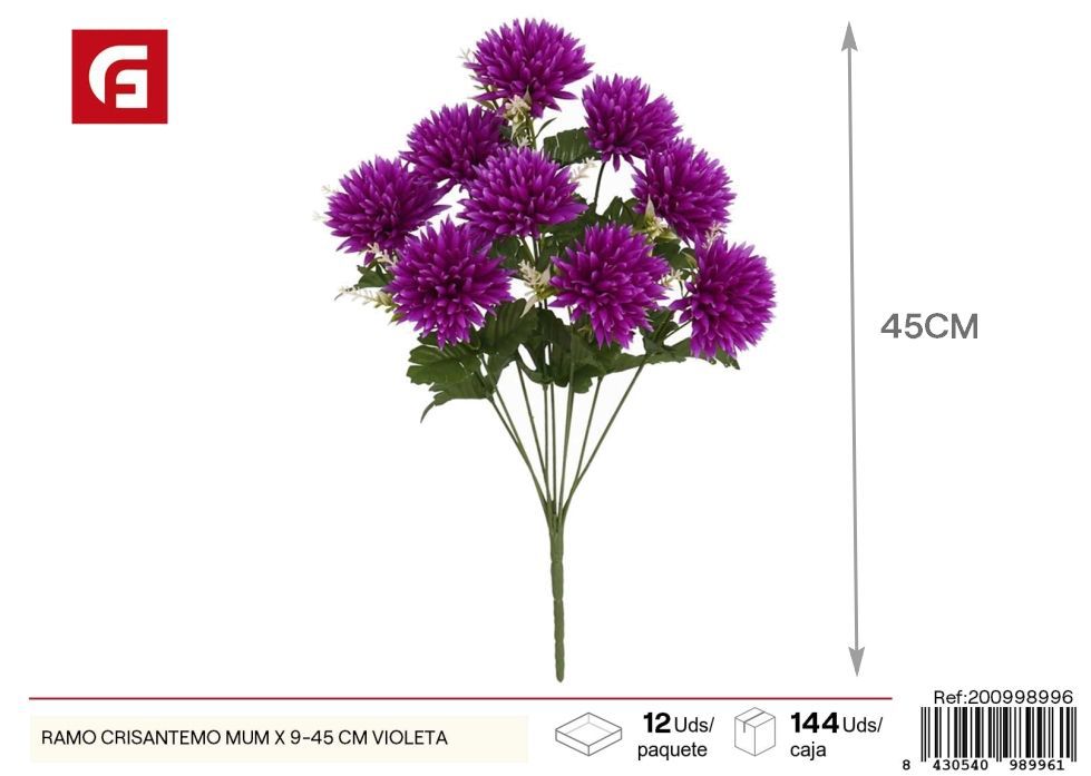 Ramo de crisantemos violetas x9 45cm - Flores artificiales y decoración floral