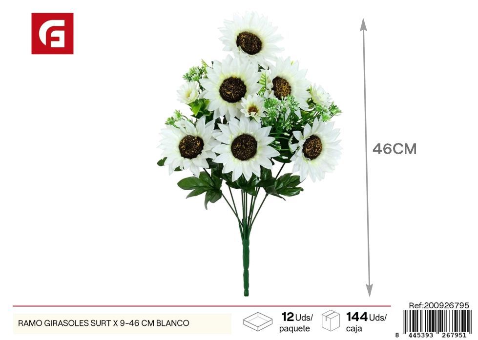 Ramo surtido de girasoles blancos 9 piezas 46 cm - Flores artificiales alegres