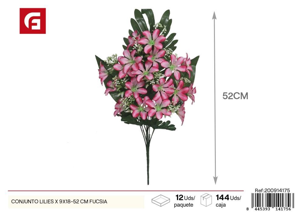 Conjunto de lirios 9x18 piezas 52 cm fucsia - Flores artificiales decorativas