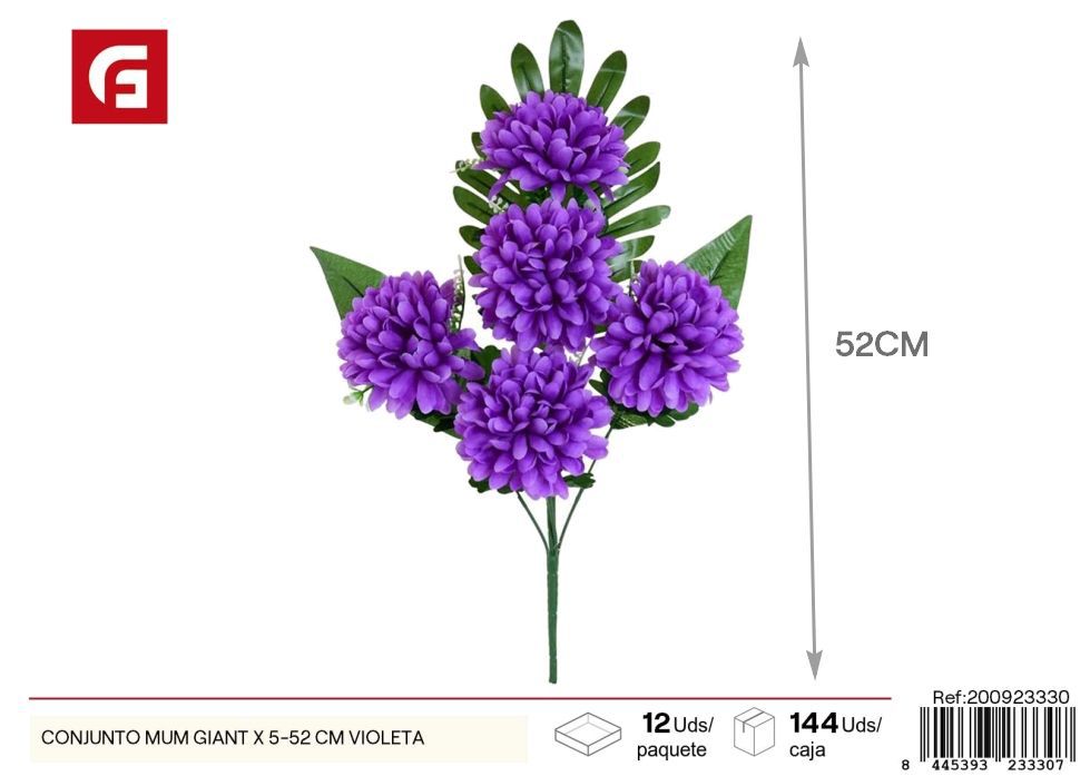 Conjunto gigante de crisantemos violetas 5 piezas - Decoraciones florales grandes