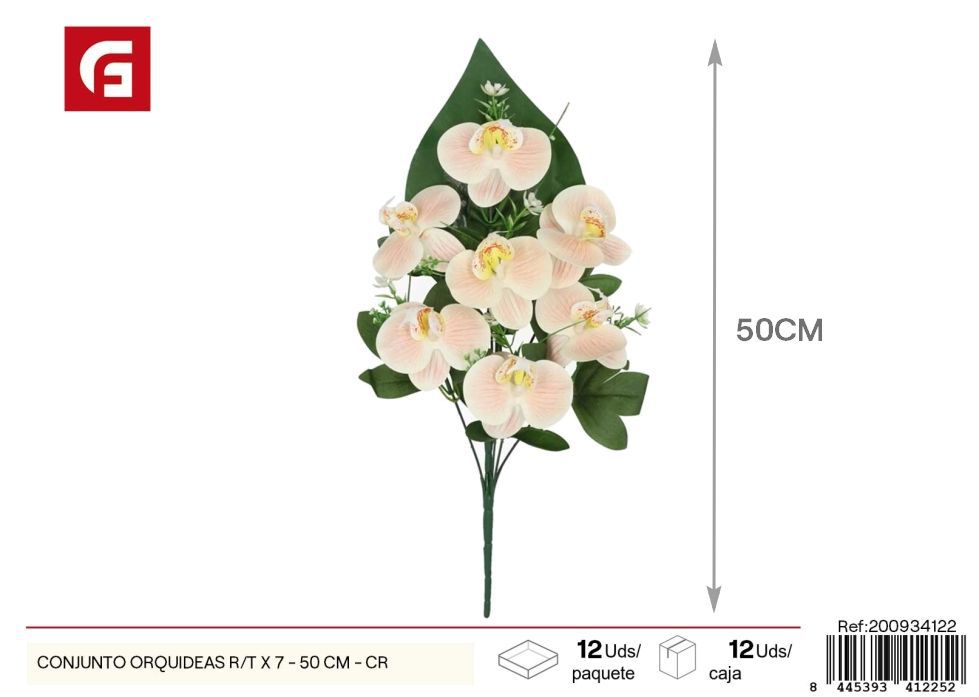 Conjunto de orquídeas R/T x 7 - 50 cm - Crema, flores artificiales