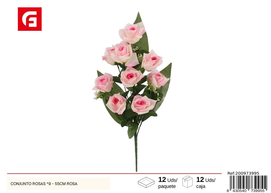 Conjunto de rosas x 9-55 cm rosa - Flores artificiales y decoración