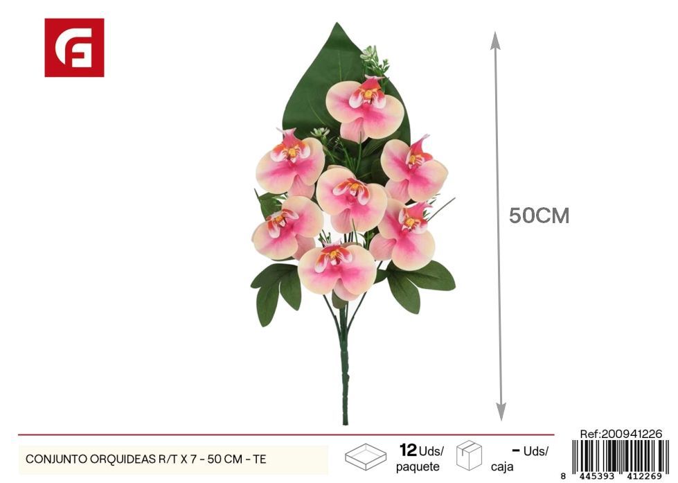 Conjunto de Orquídeas, 7 unidades - 50 cm, color té
