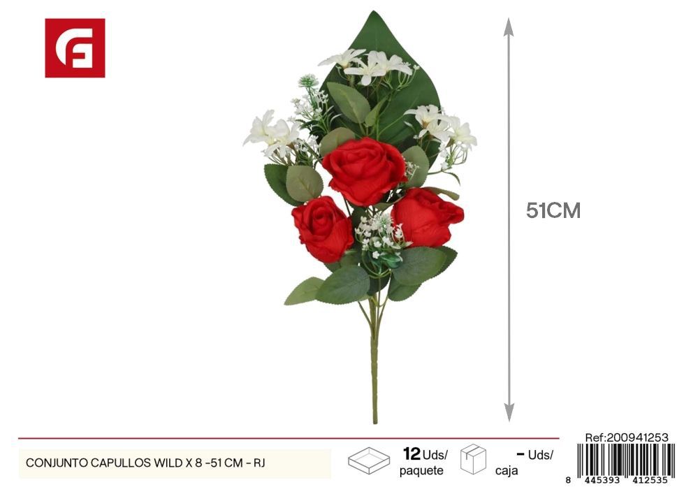 Conjunto de capullos salvajes x 8 - 51 cm - Rojo, flores artificiales