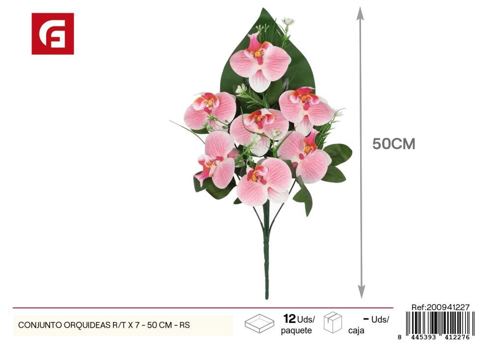 Conjunto de orquídeas R/T x 7 - 50 cm - Rosa, flores artificiales