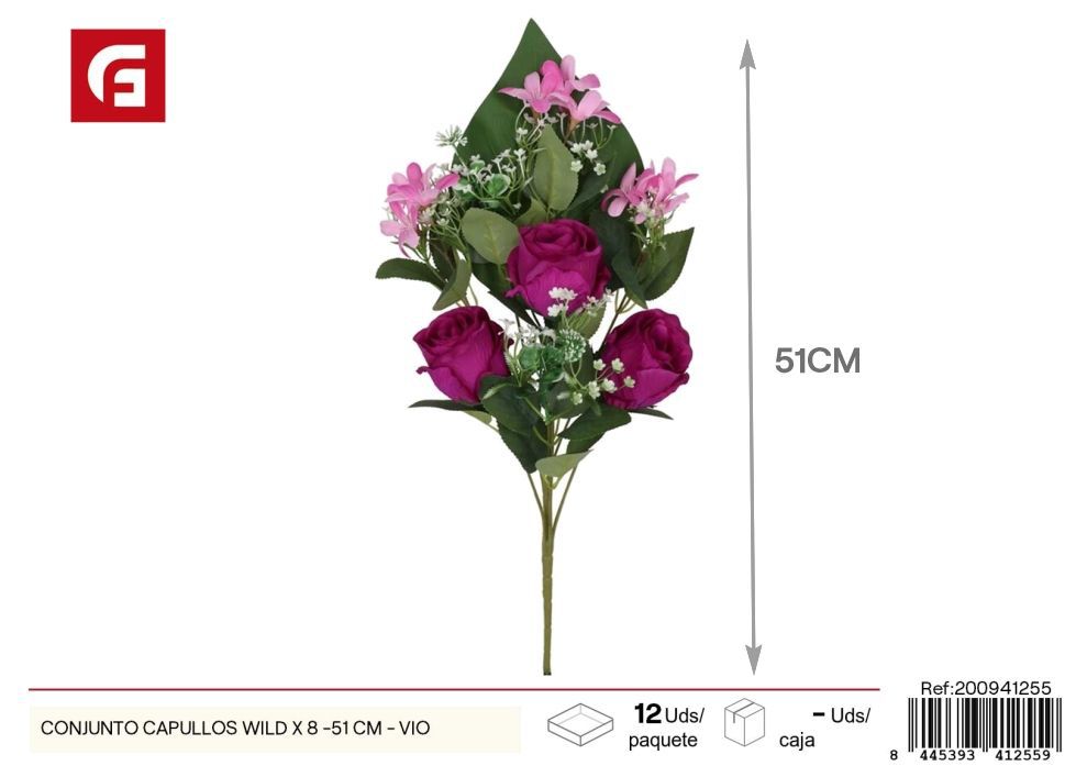 Conjunto de capullos salvajes x 8 - 51 cm - Violeta, flores artificiales