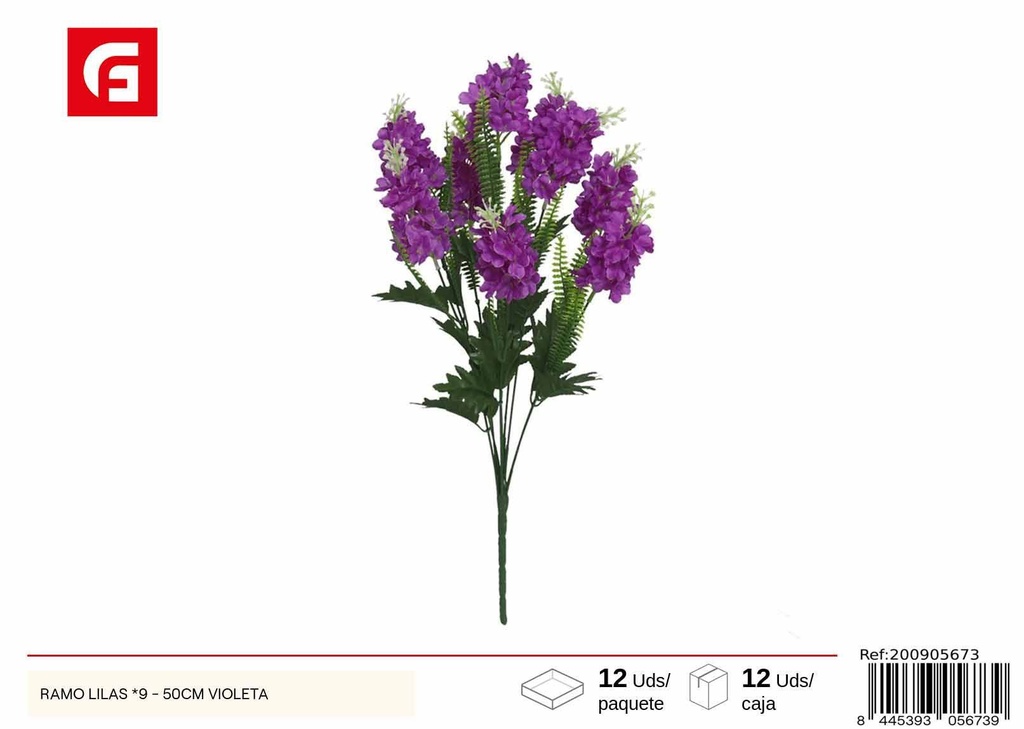 Ramo de lilas 9 piezas 50 cm violeta - Flores artificiales decorativas