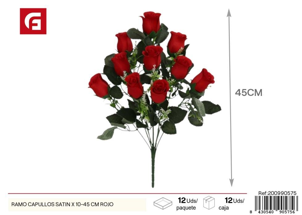 Ramo capullos satin x 10-45 cm rojo - Flores artificiales y decoración