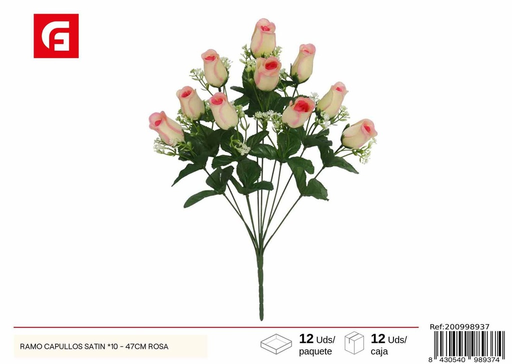 Ramo de Capullos Satin, 10 unidades - 47 cm, color rosa