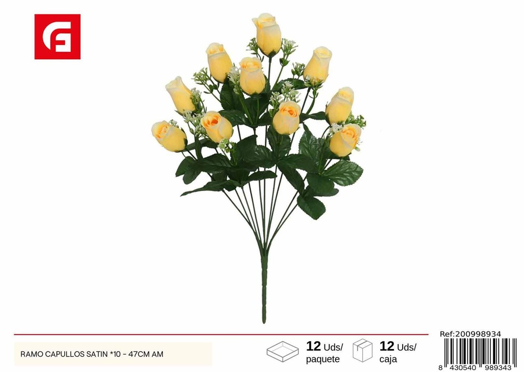 Ramo de Capullos Satin, 10 unidades - 47 cm, color amarillo