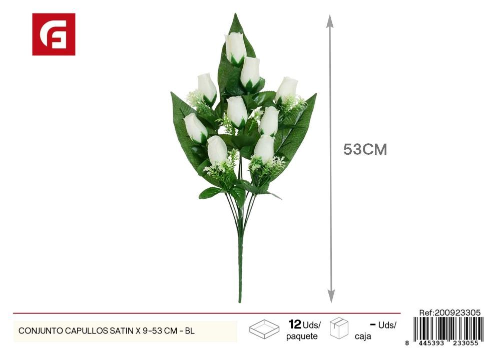 Conjunto de Capullos Satin, 9 unidades - 53 cm, color blanco