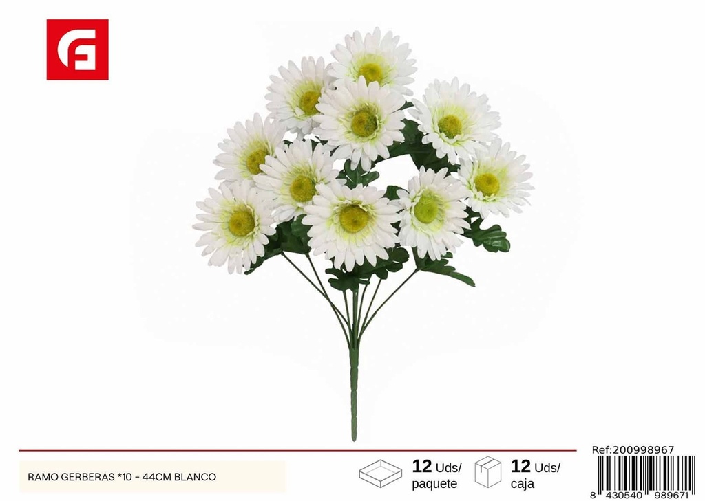 Ramo de gerberas blancas de 10 piezas 44 cm - Flores artificiales y decoración