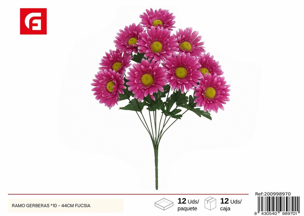 Ramo de gerberas fucsias x10 44cm - Flores artificiales y decoración floral