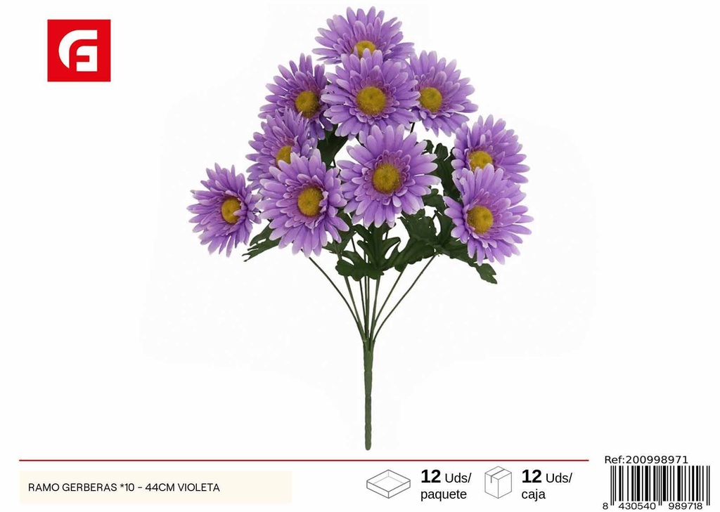 Ramo de gerberas violetas x10 44cm - Flores artificiales y decoración floral