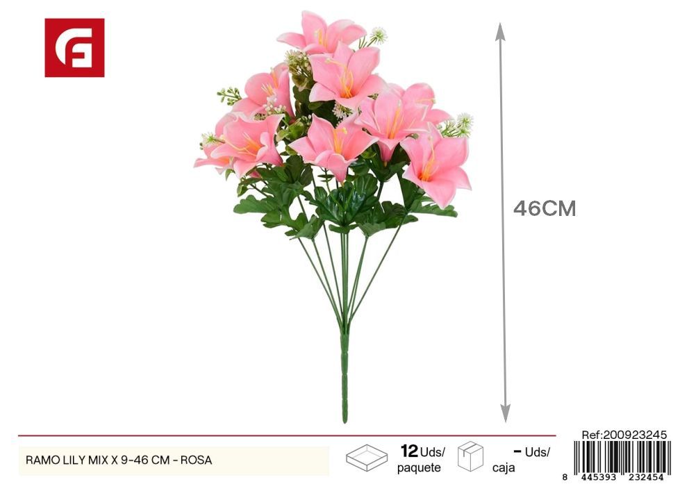 Ramo mixto de lirios rosas 9 piezas - Flores artificiales para decoración