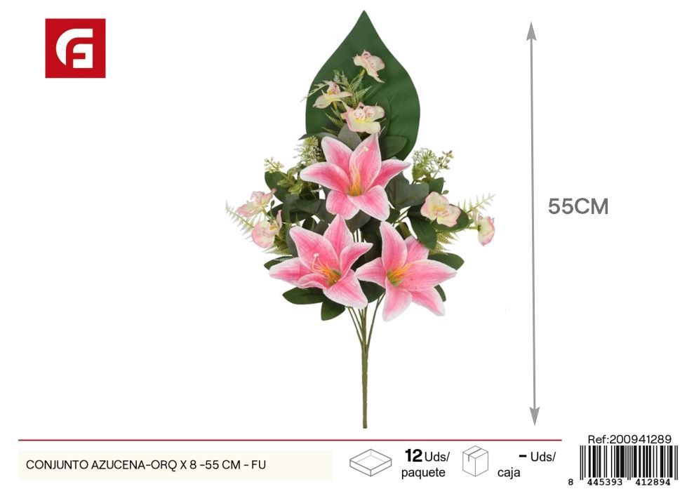 Conjunto de azucenas y orquídeas 8 uds - 55 cm - Color púrpura - Ramos de flores artificiales