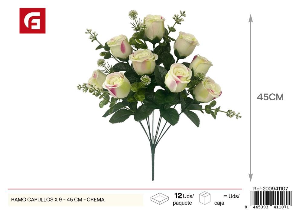 Ramo de capullos 9 uds - 45 cm - Color crema - Ramos decorativos de flores artificiales