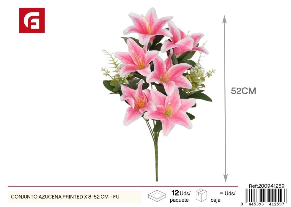 Conjunto de azucenas estampadas 8 uds - 52 cm - Color púrpura - Ramos decorativos de flores artificiales