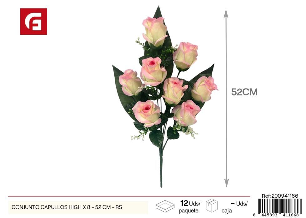 Conjunto de capullos premium 8 uds - 52 cm - Color rosa - Ramos decorativos de flores artificiales