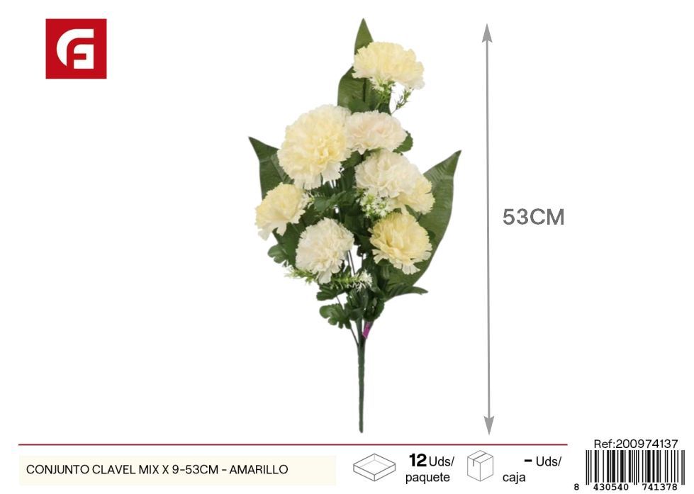 Conjunto de claveles mix x 9-53 cm amarillo - Flores artificiales y decoración